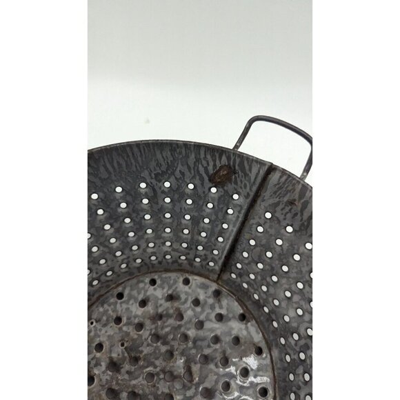 vintage Gray Graniteware Footed Colander Strainer Handles Enamelware 10 w x 4.5H - Picture 6 of 9